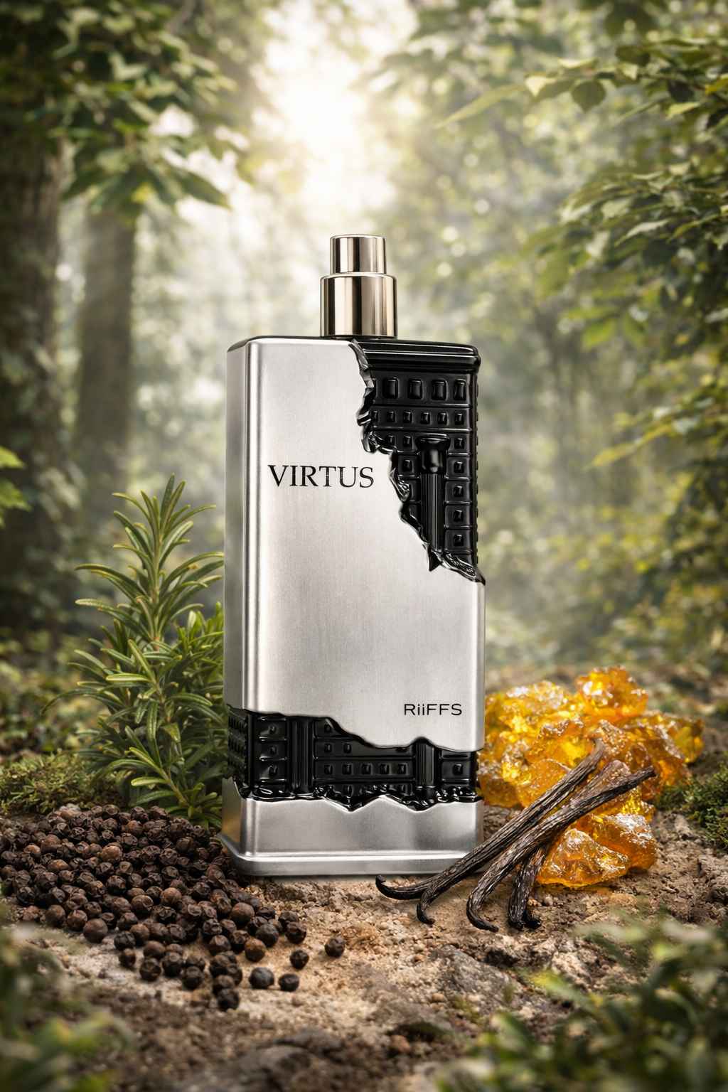 Botella Virtus Riiffs con gotas de agua y efecto húmedo premium