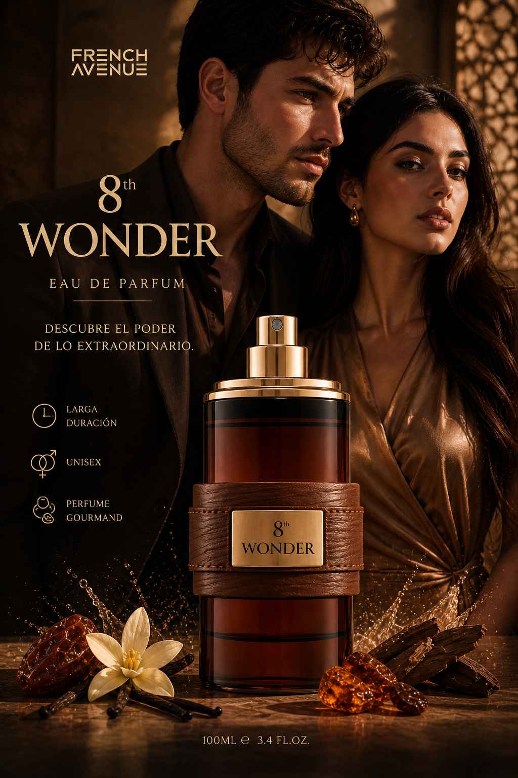 French Avenue 8th Wonder campaña con modelo en ambiente oscuro y cálido