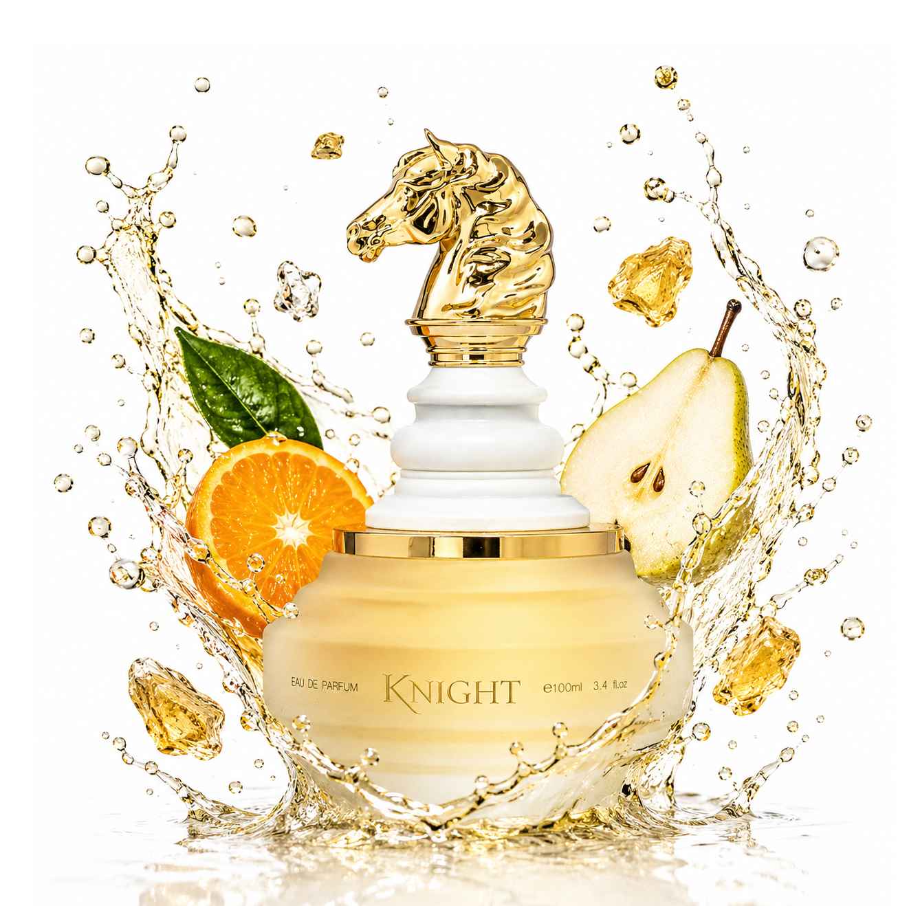 Frasco blanco y dorado de Armaf Knight White Eau de Parfum