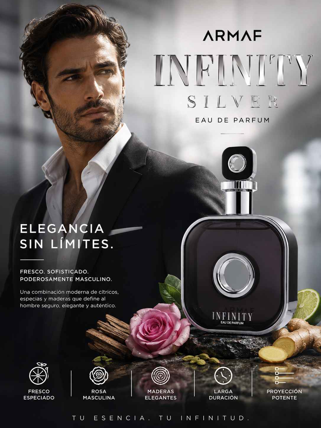 Caja y frasco de Armaf Infinity Silver Eau de Parfum hombre