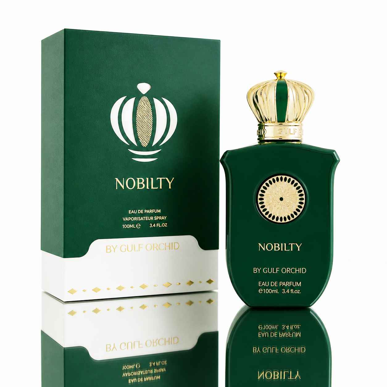 Gulf Orchid Nobility presentacion del producto con enfoque limpio y estilo formal diario