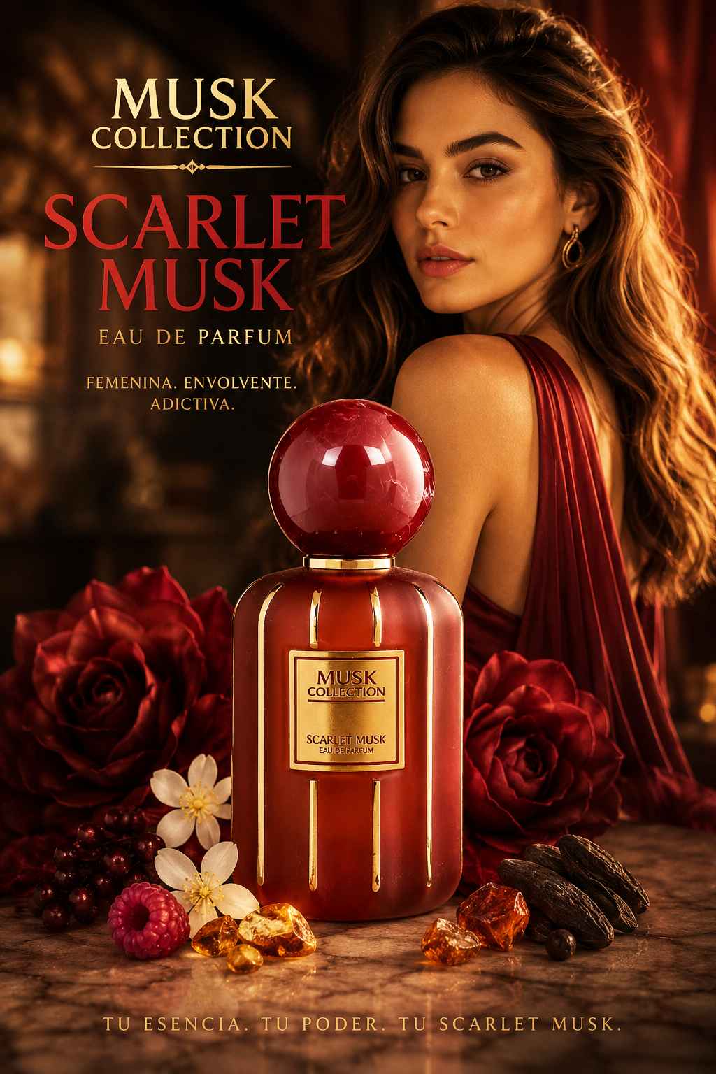 Perfume Flavia Scarlet Musk con vainilla y white musk femenino