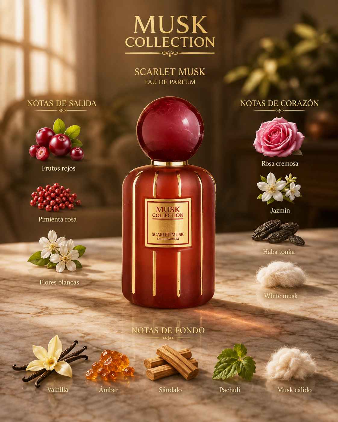 Flavia Scarlet Musk perfume femenino cozy y elegante