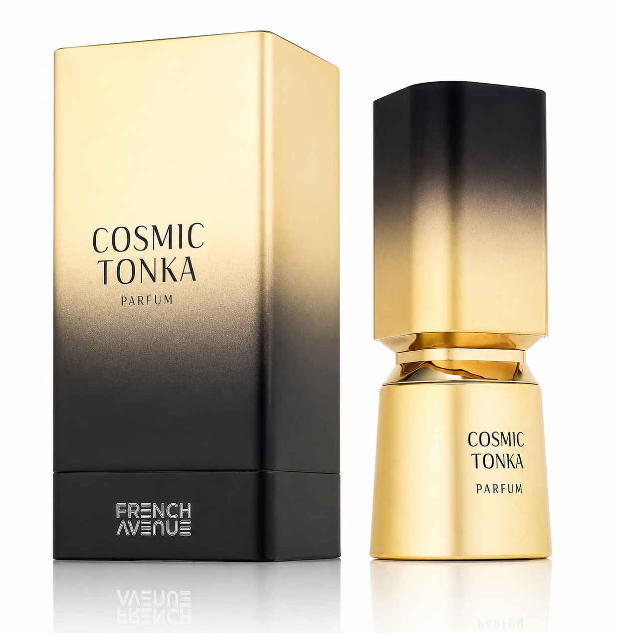 French Avenue Cosmic Tonka presentación de caja y frasco en estudio con iluminación clara uniforme