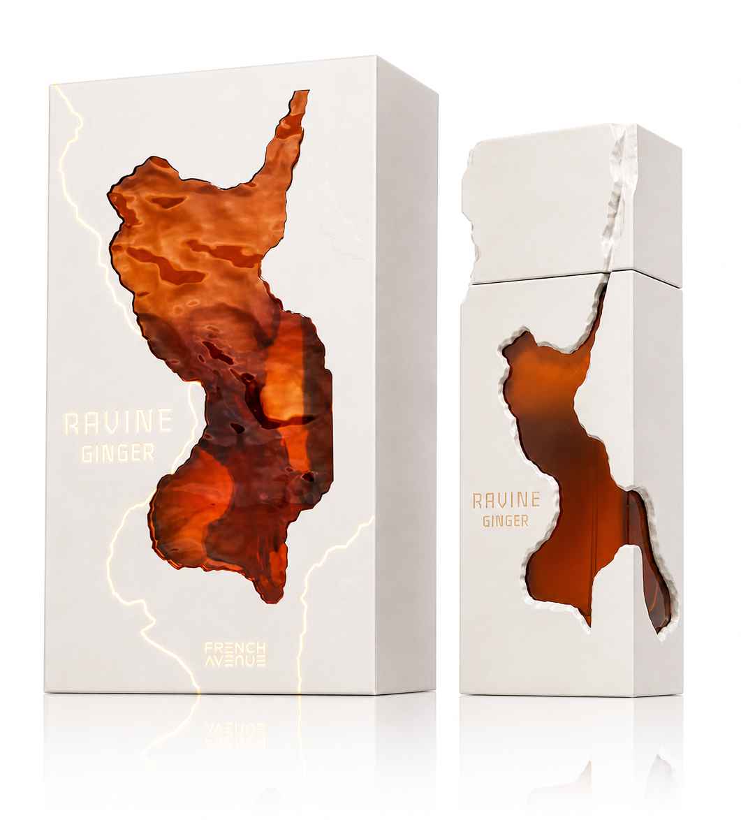 French Avenue Ravine Ginger presentación con caja y frasco en imagen limpia tipo catálogo profesional