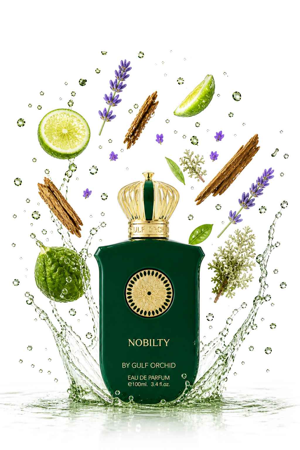 Gulf Orchid Nobility frasco con liquido en movimiento estilo limpio elegante y fresco