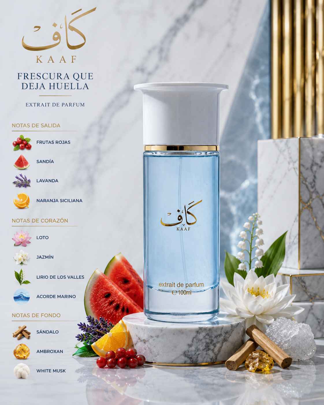 Kaaf Ahmed Al Maghribi perfume limpio y acuático premium