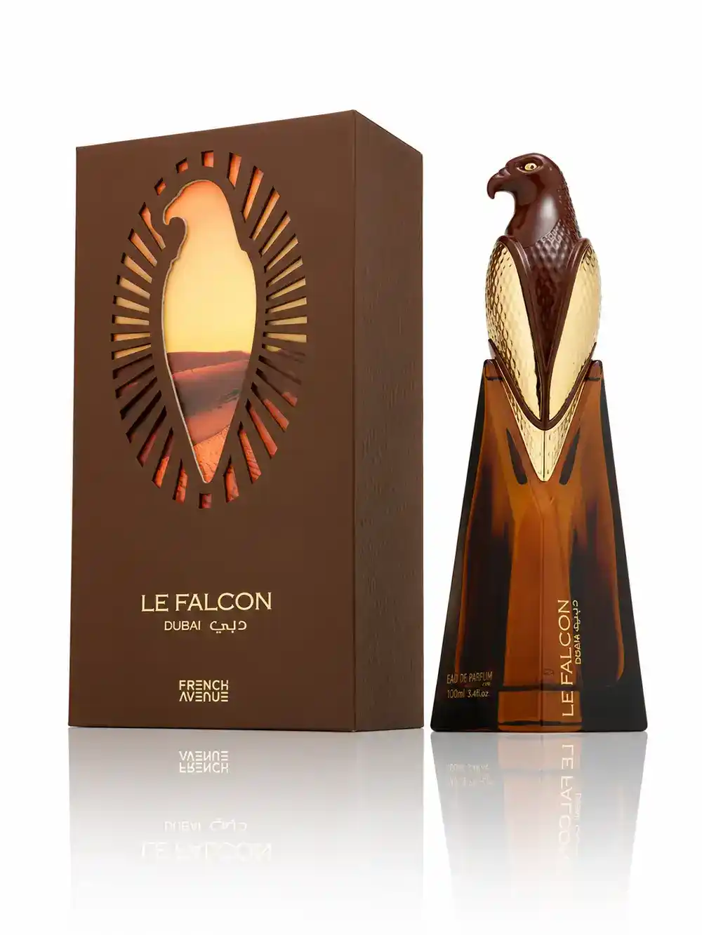 Le Falcon Dubai French Avenue con reflejo limpio y luz frontal