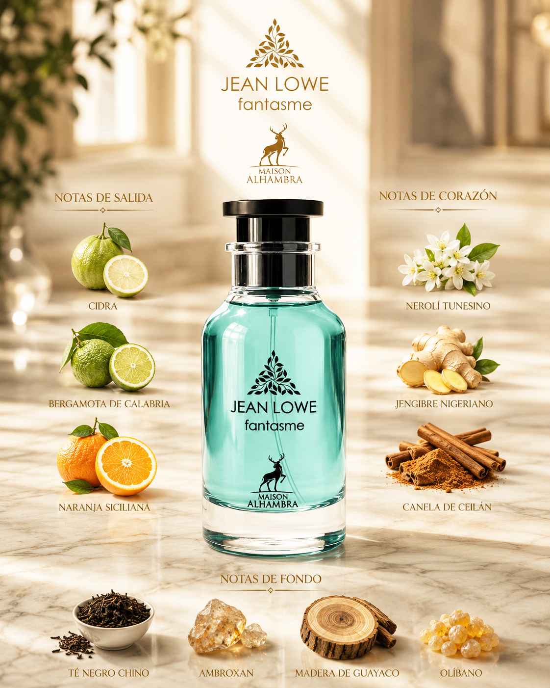 Jean Lowe Fantasme EDP perfume elegante con té negro y ambroxan