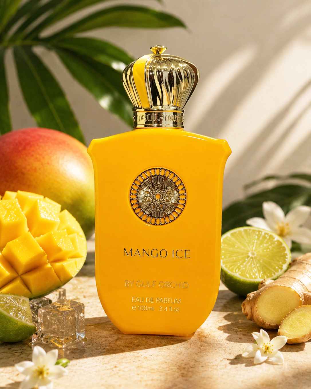Gulf Orchid Mango Ice escena natural con frutas tropicales y ambiente veraniego