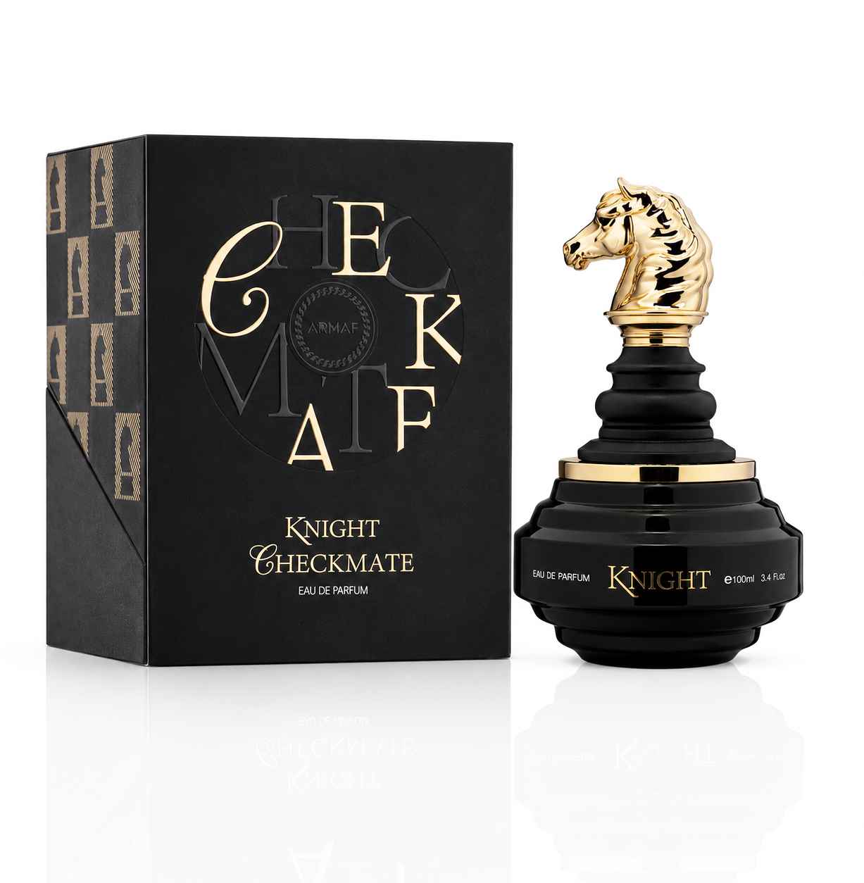 Armaf Check Mate Knight Black presentacion del producto con estilo limpio y masculino moderno