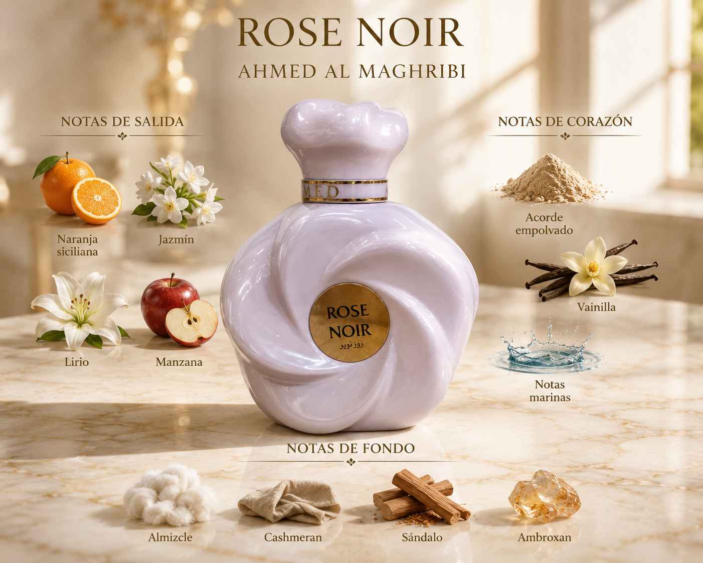 Rose Noir Ahmed Al Maghribi perfume árabe mujer original