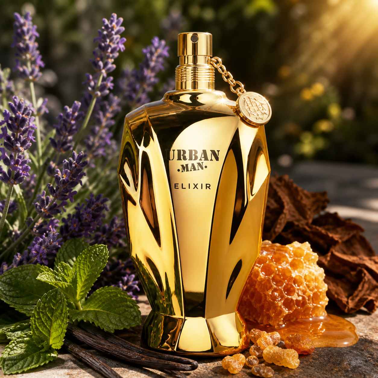 Fragrance World Urban Man Elixir con lavanda y vainilla representación olfativa