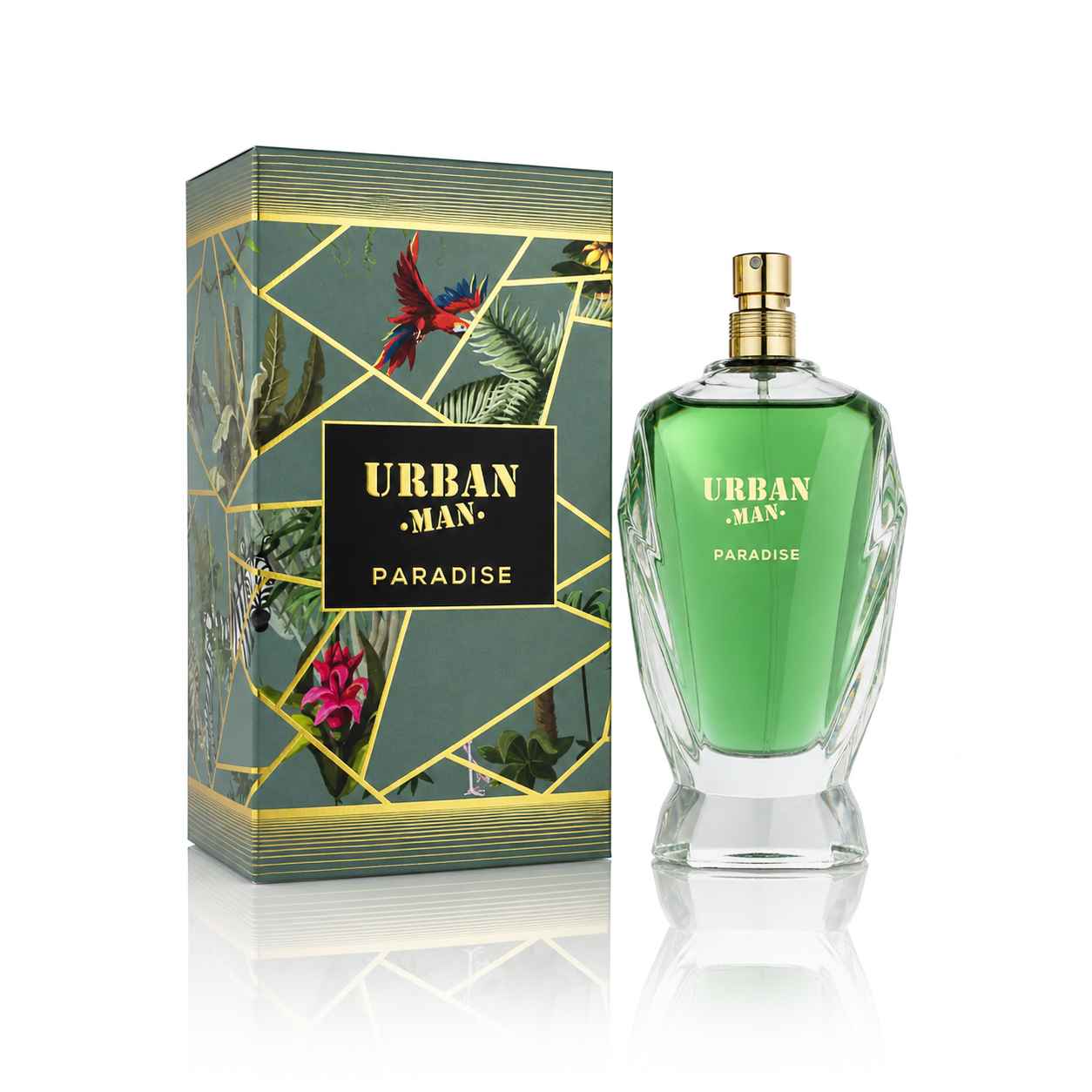 Fragrance World Urban Man Paradise presentación del producto con estilo limpio y uso diario en calor