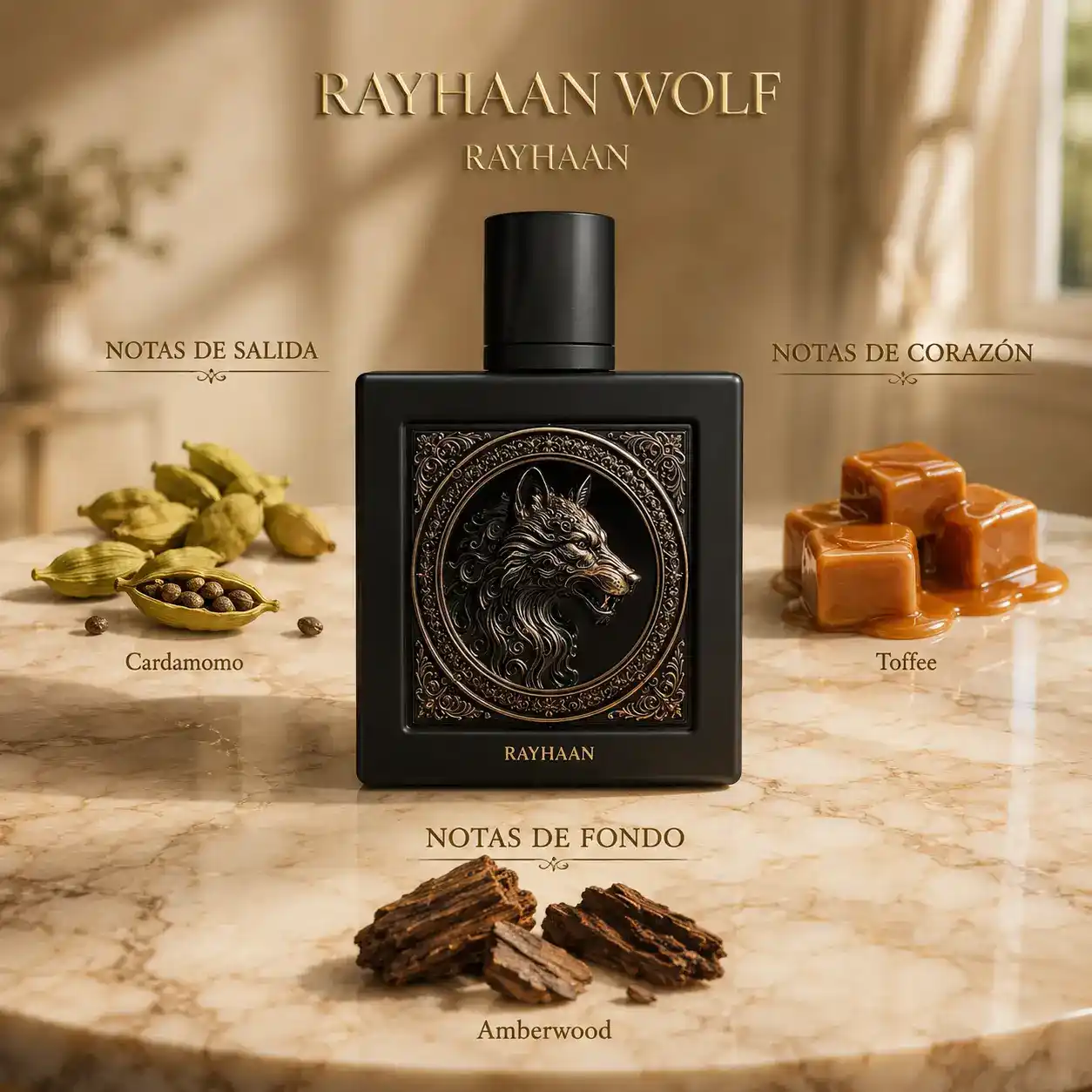 Composición de Rayhaan Wolf inspirada en cardamomo y amberwood