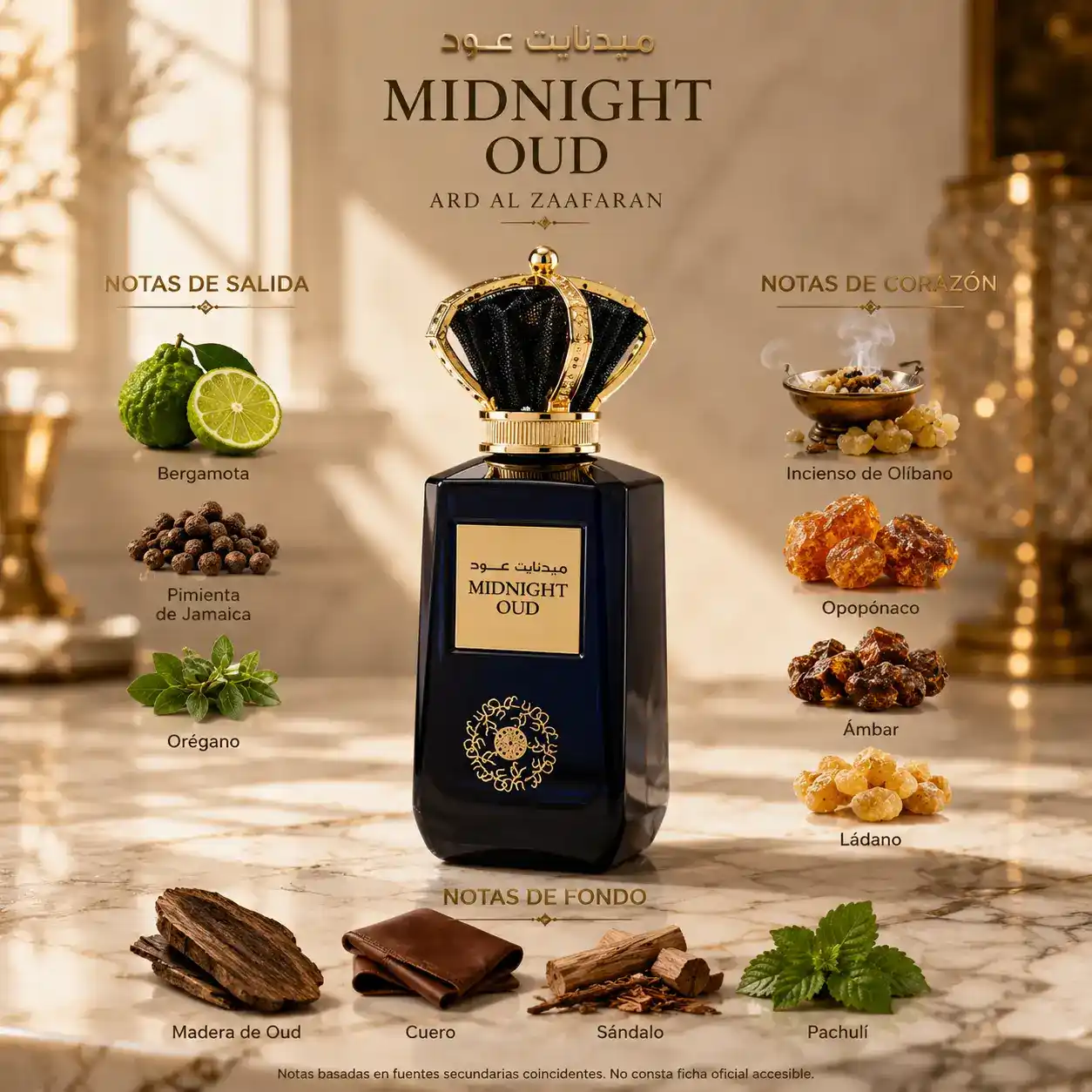Presentación de Ard Al Zaafaran Midnight Oud con caja y frasco azul