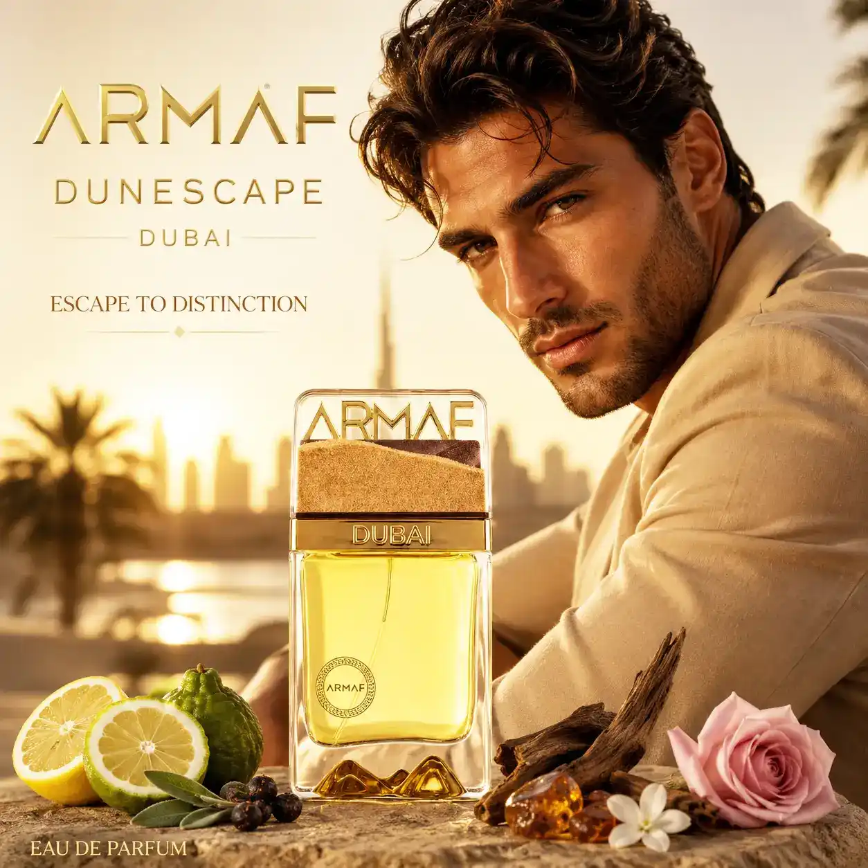 Armaf Dunescape en escenario luminoso inspirado en paisajes de dunas