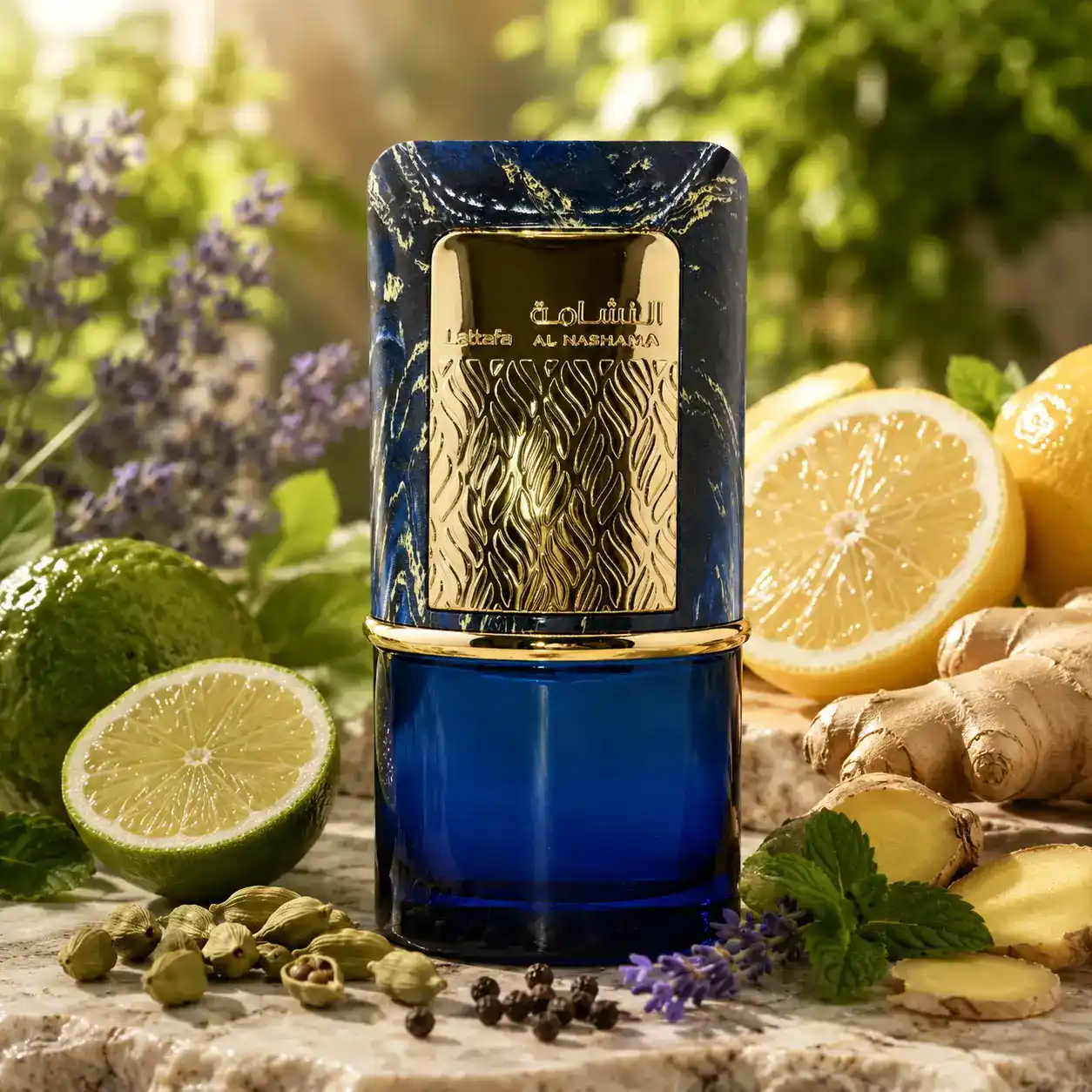 Al Nashama Caprice Lattafa rodeado de cardamomo y lavanda
