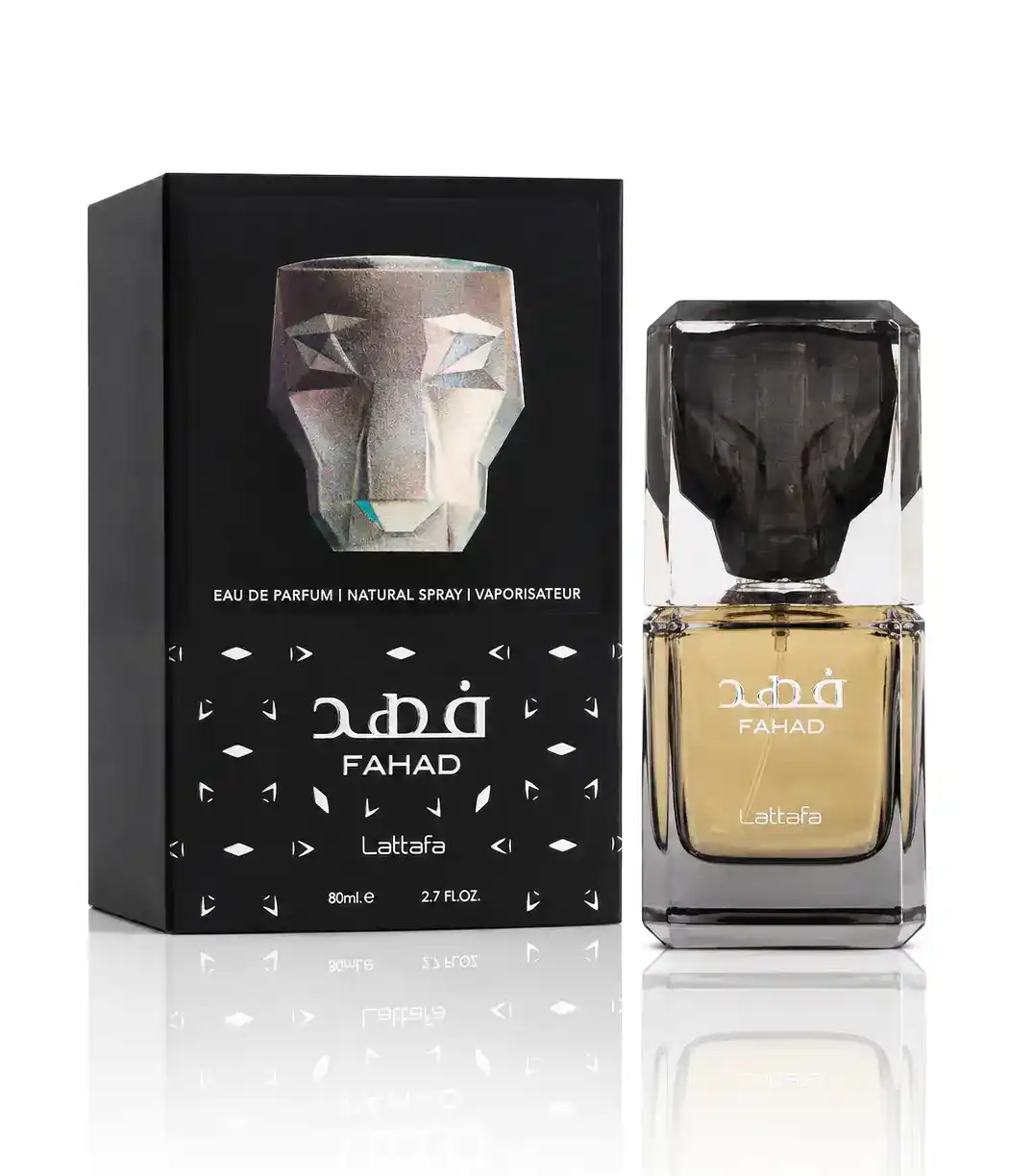 Frasco de Lattafa Fahad Eau de Parfum 80 ml sobre fondo blanco de estudio