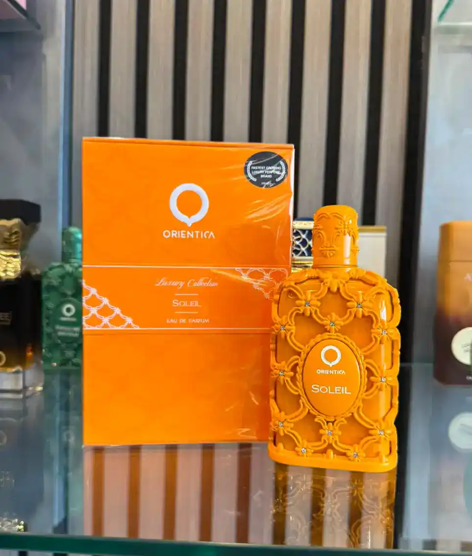 Detalle del frasco de Orientica Soleil Luxury Collection
