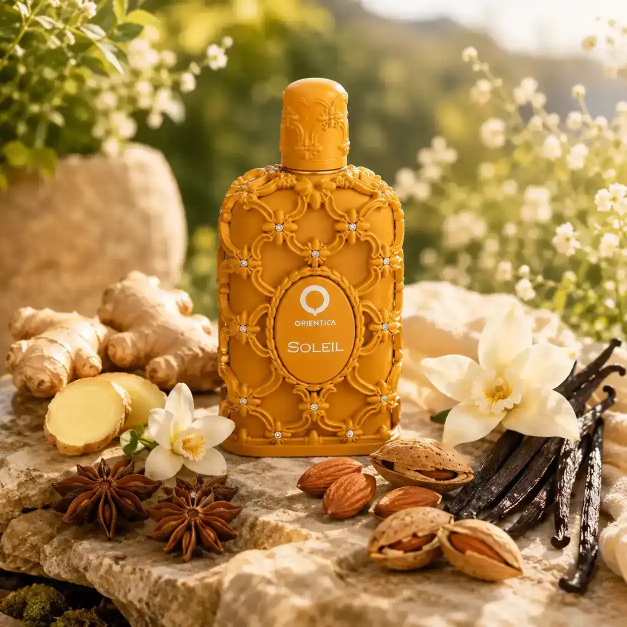 Modelo sosteniendo Orientica Soleil bajo una iluminación cálida y natural