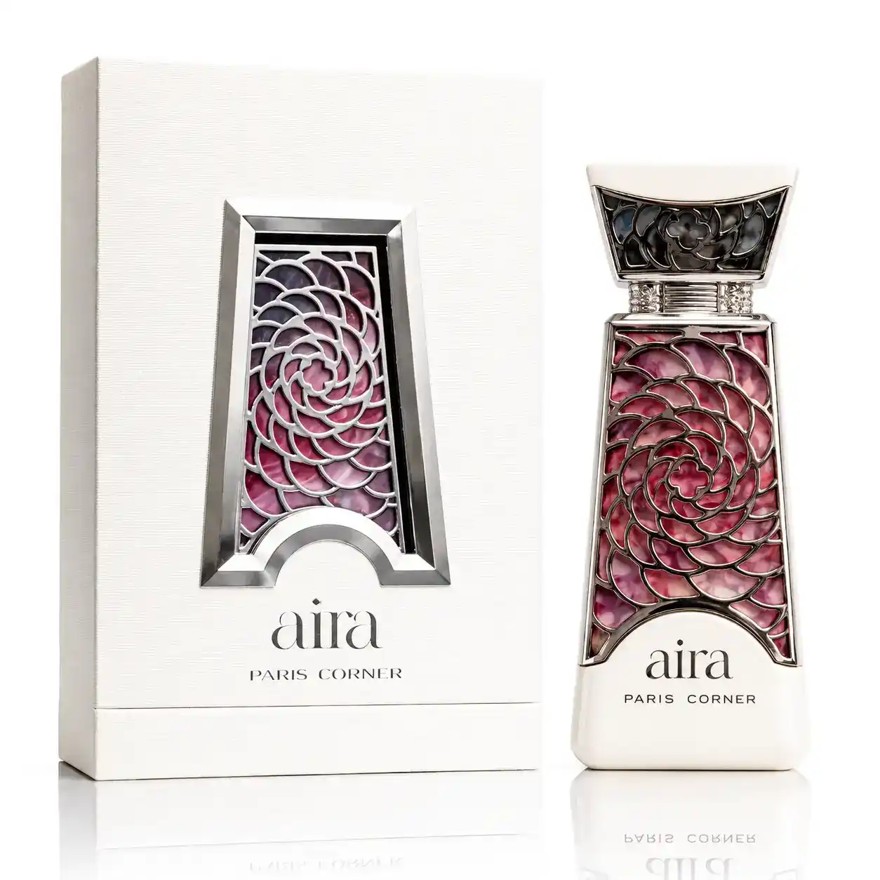 Frasco de Aira Paris Corner Eau de Parfum 100 ml sobre fondo blanco.