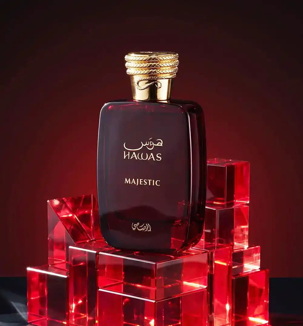 Rasasi Hawas Majestic EDP 100 ml con composición inspirada en acordes cítricos y amaderados.