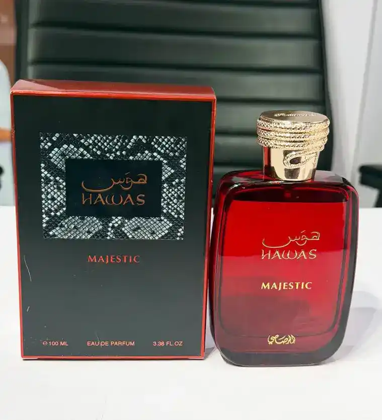 Rasasi Hawas Majestic Eau de Parfum 100 ml con fondo limpio y luz suave.